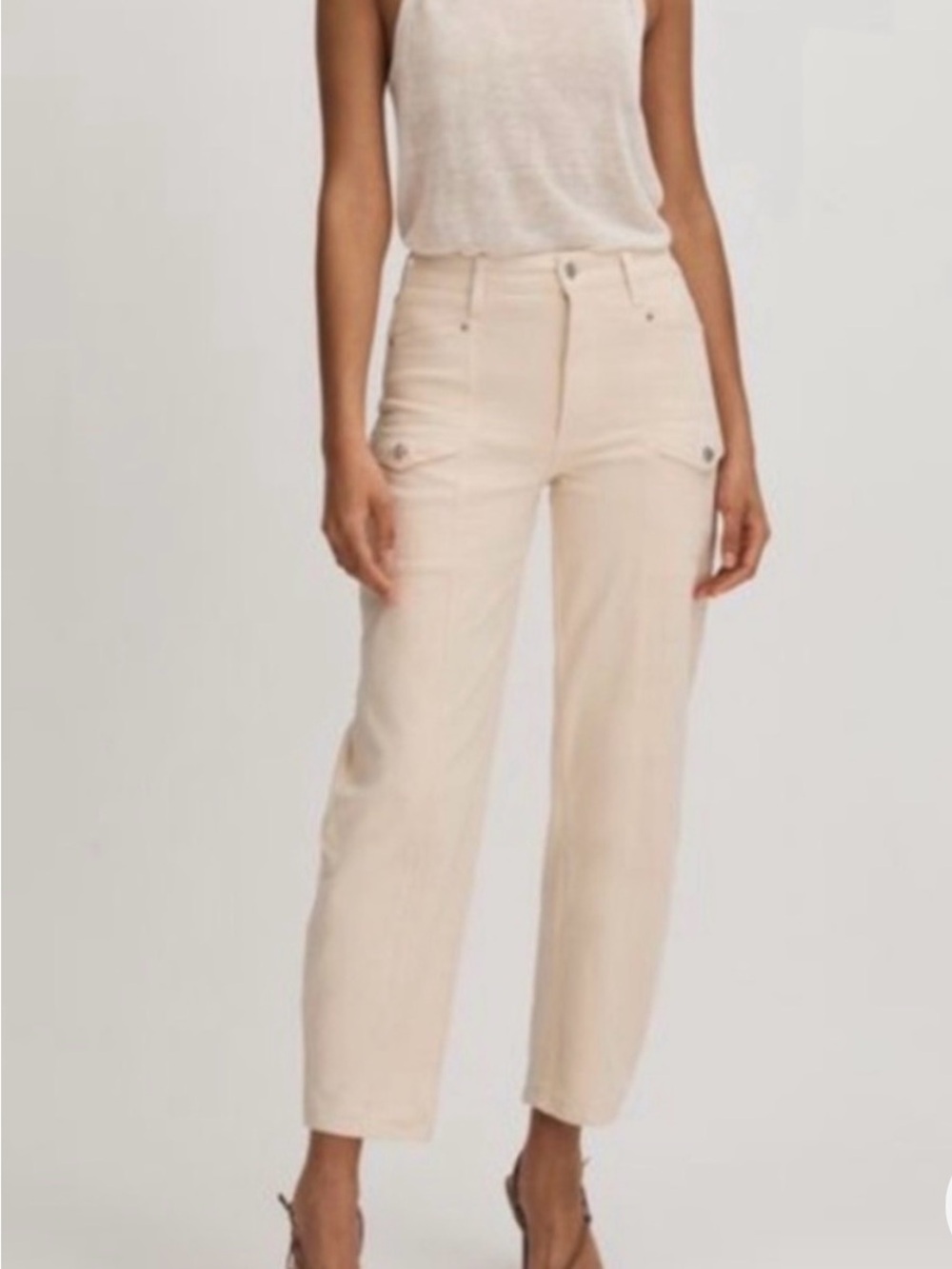 PAIGE Alexis High Waist Ankle Barrel Cargo Jeans IN CREAM